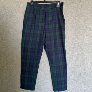 BooHoo Womens Blackwatch Plaid Pants Size Petite Striped Green Blue Grannycore